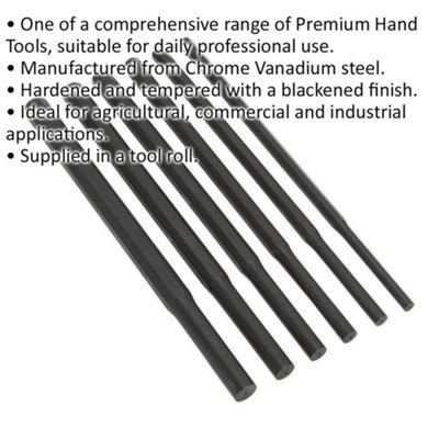 6 Piece Heavy Duty Parallel Pin Punch Set - Hardened & Tempered - 350mm - Metric