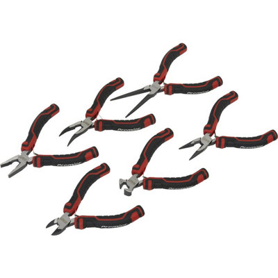 6 Piece Mini Pliers Set - Serrated Jaws - Hardened Cutting Edges