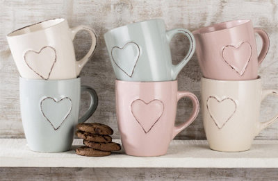 6 Piece Pastel Heart Mug Set - 300ml Capacity, Dishwasher
