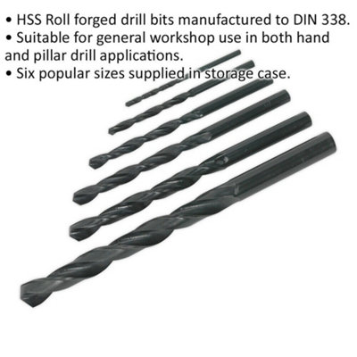 6 Piece Roll Forged HSS Drill Bit Set 2mm to 8mm Hand Pillar Drills DIY at B Q