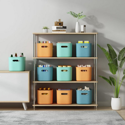 6 piece set of coloured storage boxes with lids, stackable storage ...