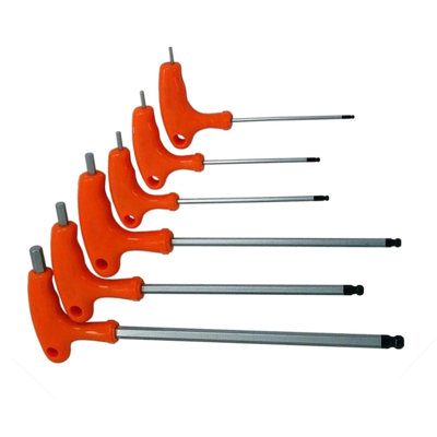 6 piece T handle hex key set, ball end long metric allen keys 2 to 8mm