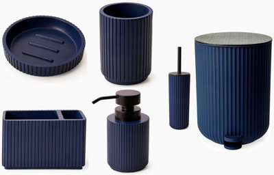 6 Pieces Textured Edge Bathroom Accessories Organiser Set - Blue