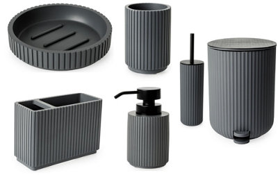 6 Pieces Textured Edge Bathroom Accessories Organiser Set - Grey