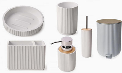 6 Pieces Textured Edge Bathroom Accessories Organiser Set - White