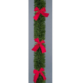 6 Ply Green Garland with Bows Tinsel 2.7m x 10cm