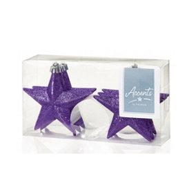 6 Purple Star Christmas Tree Baubles Festive Tree Decoration Ornaments 9cm