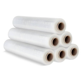 6 Rolls Of Clear 400mm Standard Core Tear Resistant Pallet Shrink Wrap Rolls