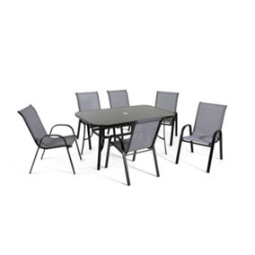 6 Seat outdoor dining set with black glass