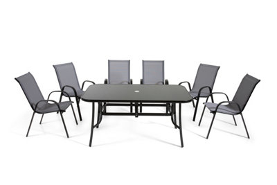 6 Seat outdoor dining set with black glass
