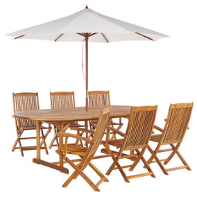 6 Seater Acacia Wood Garden Dining Set MAUI with Parasol in Beige