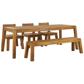 6 Seater Acacia Wood Garden Dining Set Table Bench and Chairs LIVORNO