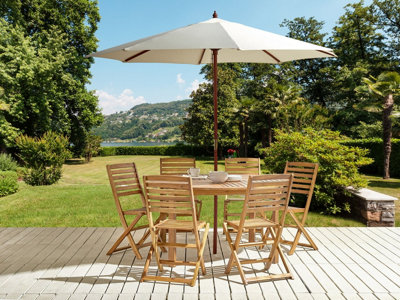 6 Seater Acacia Wood Garden Dining Set TOLVE with Beige Parasol