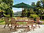 6 Seater Acacia Wood Garden Dining Set with Green Parasol AMANTEA