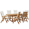 6 Seater Acacia Wood Garden Dining Set with Off-White Cushions JAVA