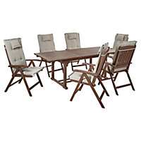 6 Seater Acacia Wood Garden Dining Set with Taupe Cushions AMANTEA