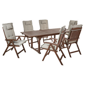 6 Seater Acacia Wood Garden Dining Set with Taupe Cushions AMANTEA