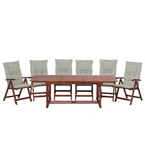 6 Seater Acacia Wood Garden Dining Set with Taupe Cushions TOSCANA