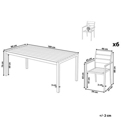 6 Seater Aluminium Garden Dining Set Grey VERNIO - 3