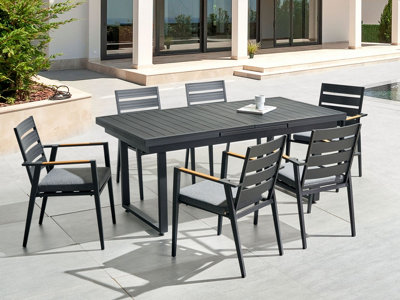6 Seater Aluminium Garden Dining Set with Grey Cushions Black VALCANETTO/TAVIANO