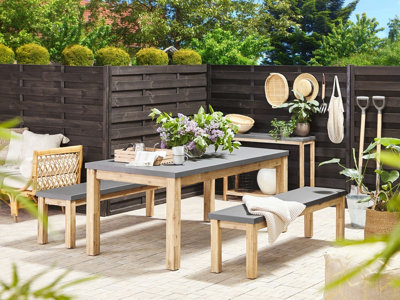 6 Seater Concrete Garden Dining Set 2 Benches Grey OSTUNI