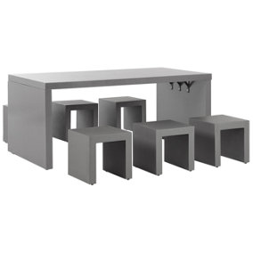 6 Seater Concrete Garden Dining Set U Shaped Table Stools Grey TARANTO