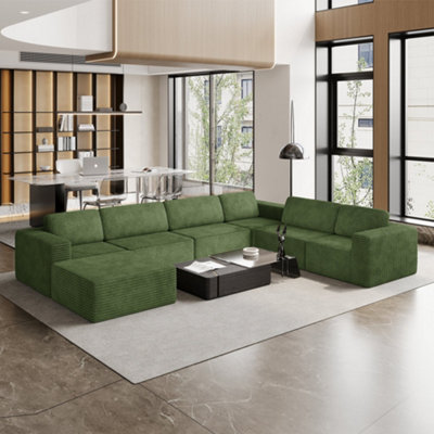 6 Seater Corner Couch Corduroy Modular Sofa