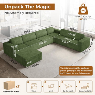 6 Seater Corner Couch Corduroy Modular Sofa