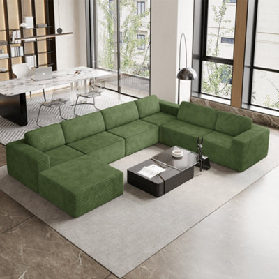 6 Seater Corner Couch Corduroy Modular Sofa