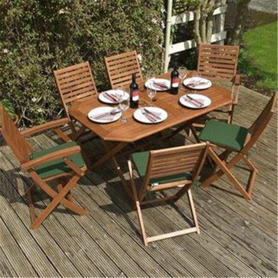 6 Seater Deluxe Plumley Garden Furniture Set + Green Cushions