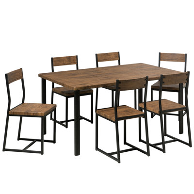 6 Seater Dining Set Dark Wood with Black LAREDO | DIY at B&Q