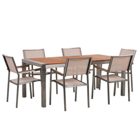 6 Seater Garden Dining Set Eucalyptus Wood Top with Beige Chairs GROSSETO