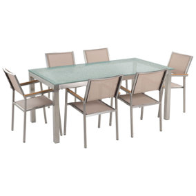 6 Seater Garden Dining Set Glass Table with Beige Chairs GROSSETO