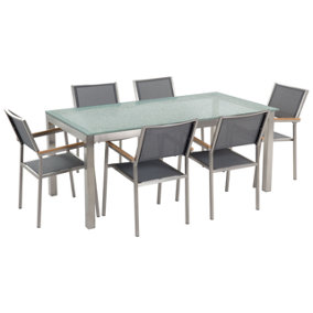 6 Seater Garden Dining Set Glass Table with Grey Chairs GROSSETO