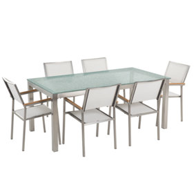 6 Seater Garden Dining Set Glass Table with White Chairs GROSSETO