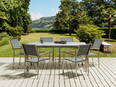 6 Seater Garden Dining Set Grey Glass Top with Grey Chairs COSOLETO/GROSSETO