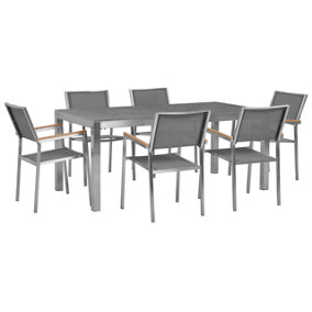 6 Seater Garden Dining Set Grey Granite Top with Grey Chairs GROSSETO