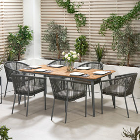 6 Seater Garden Dining Set Grey Rattan Furniture Outdoors