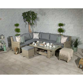 6 Seater Garden Furniture Set - 7 Piece Deluxe Modular Corner Dining / Lounging Set 2 Piece - Sofa Set + Height Adjustable Table