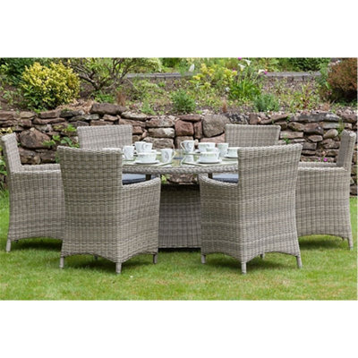 6 Seater Garden Furniture Set - 7 Piece - Deluxe Rattan Elipse Oval Dining Set - 200x145cm Table With 6 Chairs Includes Cushions