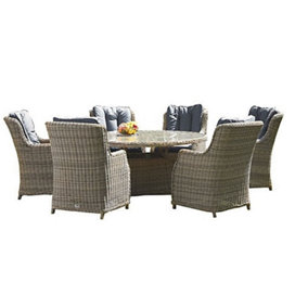 6 Seater Garden Furniture Set - 7 Piece - Deluxe Rattan Oval Comfort Dining Set - 200x145cm Table + 6 Chairs Includes Cushions