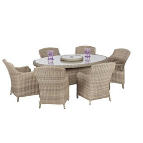 6 Seater Garden Furniture Set - 7 Piece - Deluxe Rattan Oval Imperial Dining Set - 200x145cm Table + 6 Chairs Includes Cushions