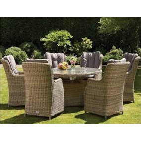 6 Seater Garden Furniture Set - 7 Piece - Deluxe Rattan Round Comfort Dining Set - 140cm Table + 6 Chairs Includes Cushions