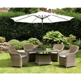 6 Seater Garden Furniture Set - 7 Piece - Deluxe Rattan Round Imperial Dining Set - 110cm Table With 6 Chairs Includes Cushions