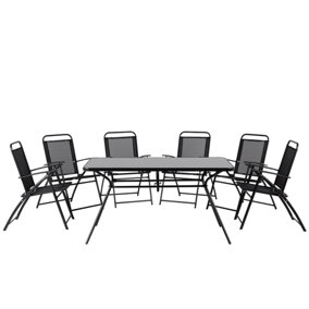 6 Seater Metal Garden Dining Set Black LIVO