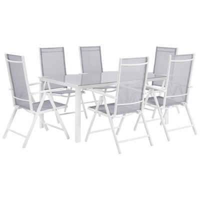 6 Seater Metal Garden Dining Set Grey CATANIA | DIY at B&Q