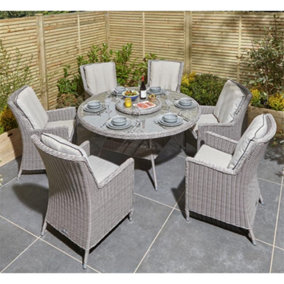 6 Seater Natural Stone Rattan Weave Garden Dining Set