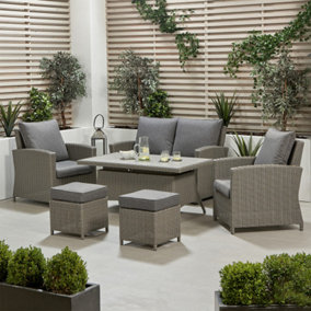 6 Seater Rattan Garden Lounge Set with Ceramic Top Outdoor Furniture