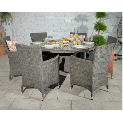 6 Seater Round Carver Dining Set 140cm Round Table With 6 Carver Chairs Including Cushions