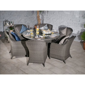 6 Seater Round Caver Dining Set 110cm Round Table With 4 Imperial Chairs Including Cushions